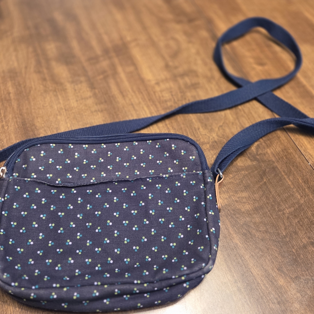 Thirty-One Navy Blue Crossbody Bag with Floral Design